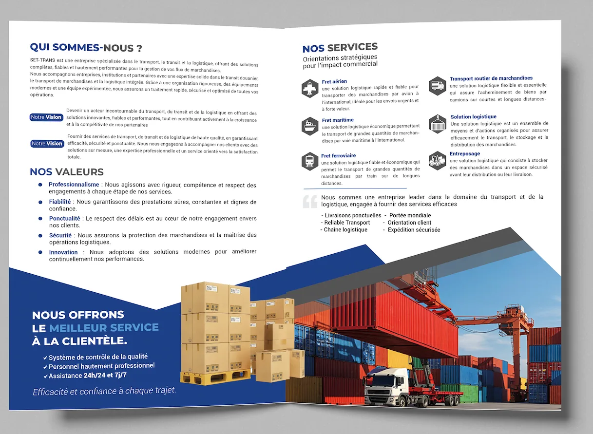 Présentation intérieure de la brochure SET-TRANS
